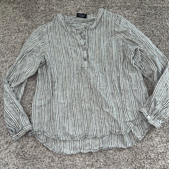B.L.E.U. Striped Linen Blend Button Down‎ Long Sleeve Top XXL - Picture 1 of 8